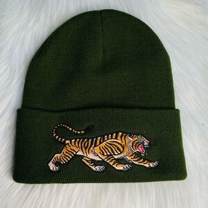 Stuntin Goods Olive Green Tiger Beanie Hat